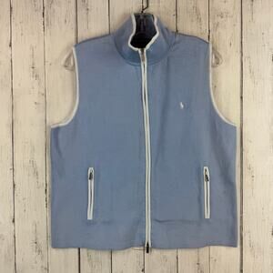 Ralph Lauren Golf Light Blue Stretch Cotton Knit Zip Sweater Vest Size Large